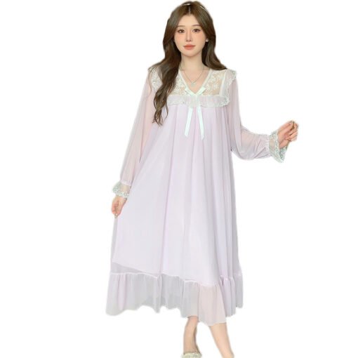 Vapetix 160(M)-175(XXL)  French Morning Gown Nightdress Plus Size Women's Pajamas Spring and Autumn Long Sleeve Fairy Sweet - Afbeelding 6