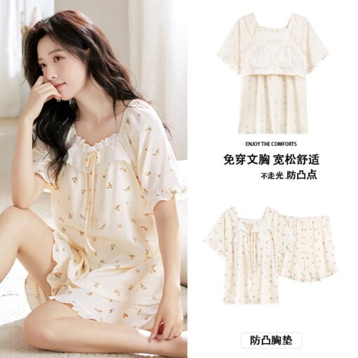 Vapetix M-2XL  Pajamas with Chest Pad Women's Summer New Short-sleeved Shorts Girls Cute Thin Comfortable Clouds C - obrazek 5