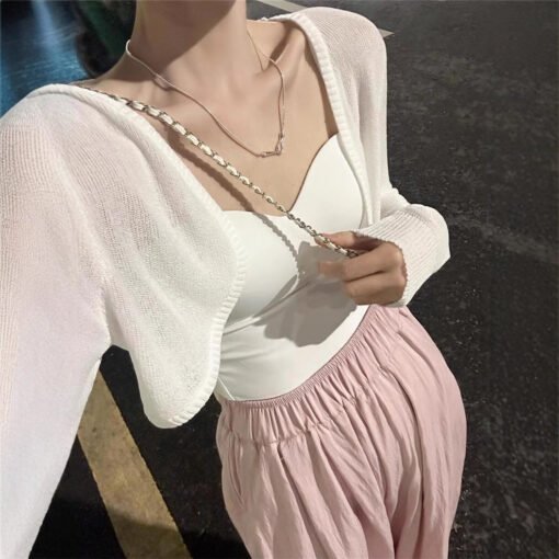 Vapetix Average size 80 to 125 pounds-Average size 80 to 125 pounds  Ice Silk Knitted Sunscreen Cardigan Women's Thin Shawl 2025 Summer with Sling dress Outer Blouse To - Kép 7