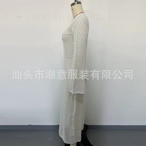 Vapetix S-L  Cross-border European and American New Hollow Texture V-neck Round Button Long Sleeve Holiday Long - 图片 6