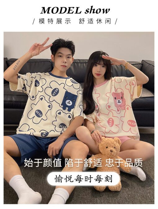 Vapetix Female A-M-Male B-3XL  Pajamas Couple's New Summer Men's and Women's Casual Short-sleeved Shorts Home Clothes suit Cartoon – Bild 6