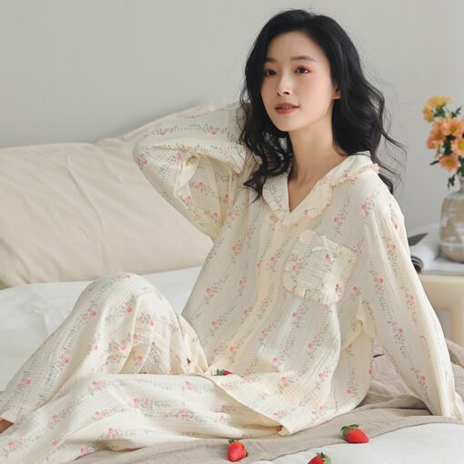 Vapetix M-XXL  2025 New Arrival Pajamas Women's Spring Cloud Cotton Long-Sleeved Lapel Two-Piece Suit Cute Sweet H - 图片 5