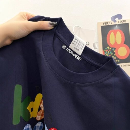 Vapetix M-3XL  American Style Retro Pure Cotton navy blue Short-sleeved T-shirt Women's Summer Design Sense Letter - Pilt 6