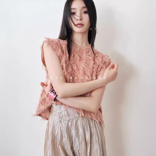 Vapetix M-L  Cut flower tassel rhombus_Tencel wool sweater style temperament fashionable elegant T-shirt jacket - Obrázek 4