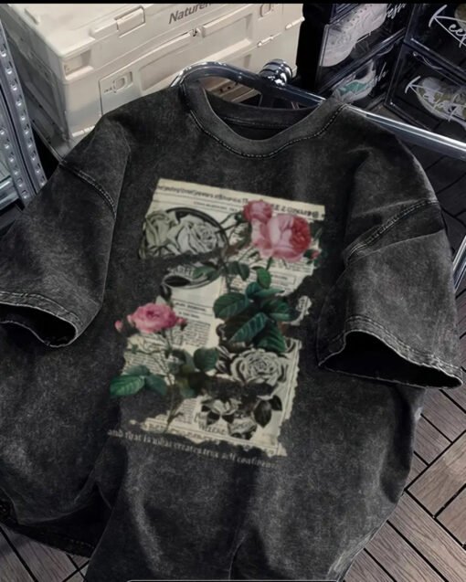 Vapetix M-3XL  Cotton Washed Old Heavy Short-sleeved T-shirt Half-sleeved Men's and Women's Summer oversize Americ - 图片 6