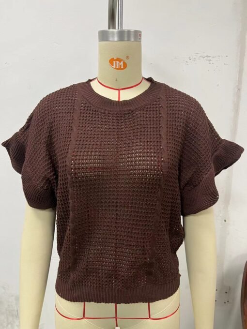Vapetix S-XXXL  2024 Amazon Cross-border Europe and the United States New Twisted Rope Ruffled Short Sleeve Crewnec - Kép 4