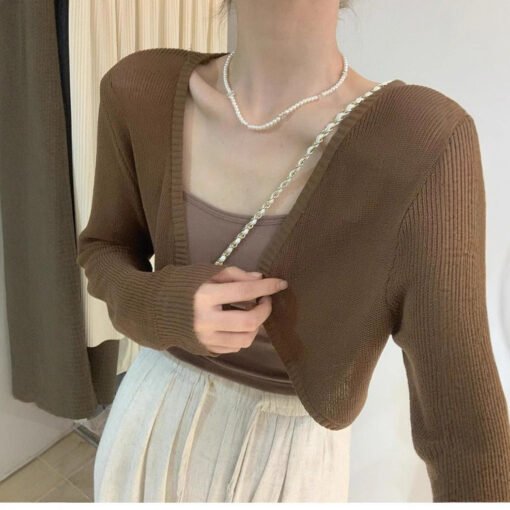 Vapetix Average size 80 to 125 pounds-Average size 80 to 125 pounds  Ice Silk Knitted Sunscreen Cardigan Women's Thin Shawl 2025 Summer with Sling dress Outer Blouse To - Kép 8
