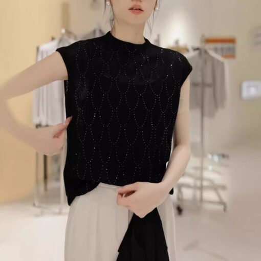 Vapetix M-L  Gouhua Hollow-out Design Sense All-match Round Neck Pullover Sweater Slimming Loose Sleeveless Vest - Afbeelding 5