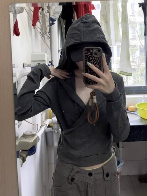 Vapetix S-XL  Chubby Girls Korean Style Design Sense Cross Hooded Long Sleeve Sweat Women's Autumn New Sweet Cool - 图片 4