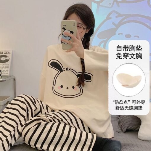 Vapetix M-XXL  Pajamas Women's Autumn with Chest Pad Outer Wearing New Long Sleeve Trousers Round Neck Loose Sprin - Afbeelding 6
