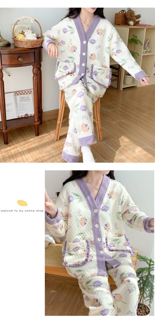 Vapetix M-XXL  New Pajamas Women's Autumn and Winter Sandwich Warm Air Cotton Cartoon Girl's Thickened Home Clothe – Bild 6