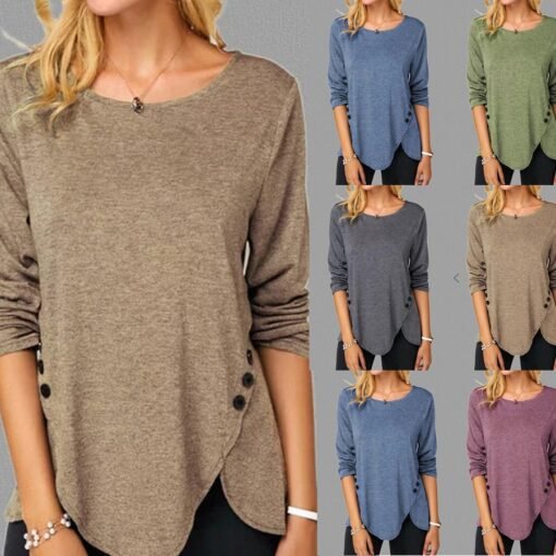 Vapetix S-XXL  2019 autumn irregular hem long sleeve round neck plus size T-shirt
