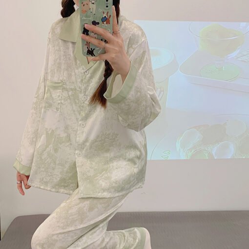 Vapetix M-XXL  2025 Spring and Autumn New Pajamas Women's Ice Silk Long-sleeved Sweet High-end Jacquard Outfit Two - Afbeelding 6