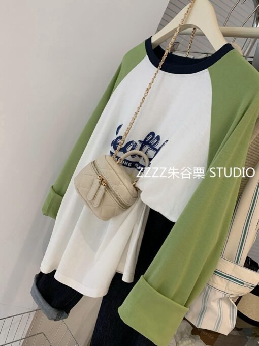 Vapetix M-2XL  Distinctive Youth Age-reducing Raglan Sleeve Long-sleeved T-shirt Women's Korean-style Instagram Po - Kuva 5