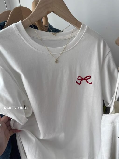 Vapetix M-2XL  Spring and Summer South Korea New Simple Embroidered Small Bow Solid Color All-match Shoulder Short – Bild 5