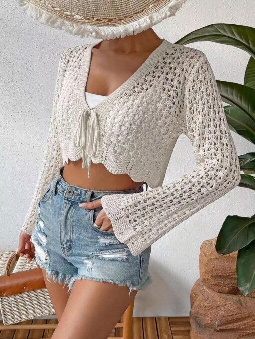 Vapetix S-XXXL  2024 European and American AliExpress Amazon new foreign trade sunscreen hollow V-neck casual lace – Bild 7