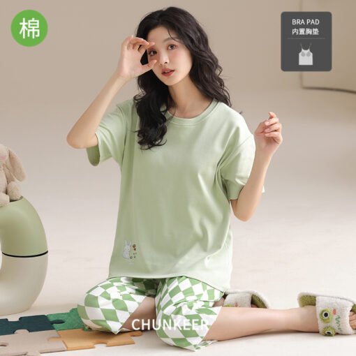 Vapetix M-XXL  Spring and Summer Pajamas Women's Short-sleeved Cropped Pants Pullover Pure Cotton Wearable suit Si – Bild 7