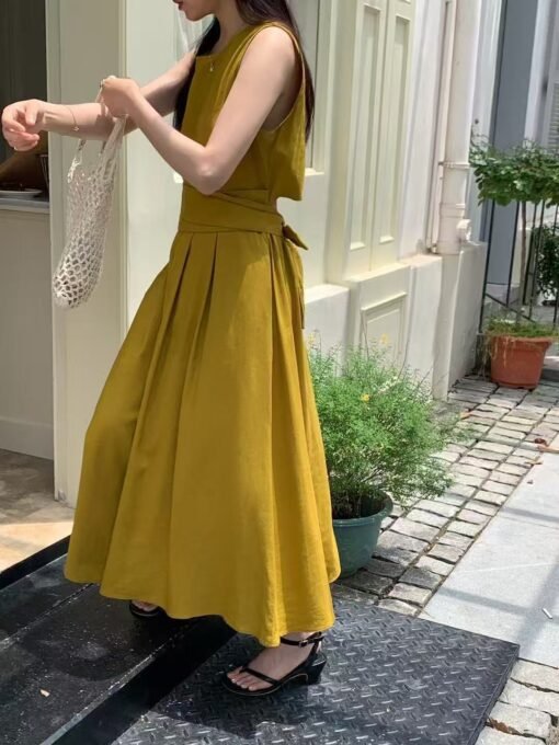 Vapetix S-M  2025 Summer New French Style Elegant Retro Cross Strap Tight Waist Slimming Backless dress Mid-Leng - Afbeelding 7