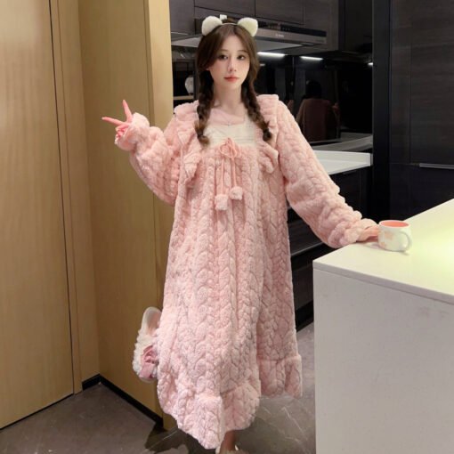 Vapetix 160(M)-5XL  Autumn and Winter Flannel Long-sleeved Nightgown Women's Fat plus size Long Cute Loose chubby girl – Bild 5