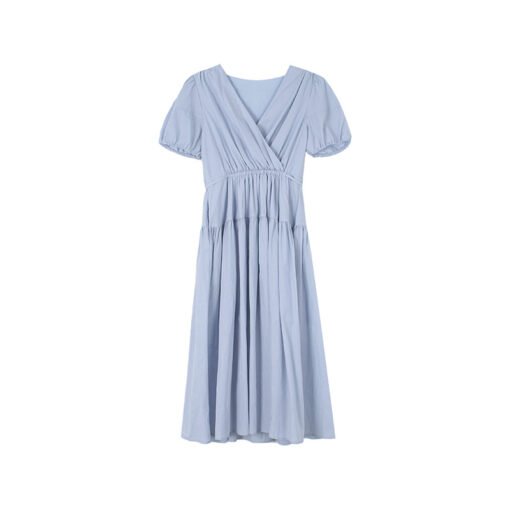 Vapetix One size fits all (80-130)-One size fits all (80-130)  [Bubble White Moonlight] Song Ming Retro Korean V-neck Waist Strap dress Women's Summer Midi Dress - 图片 6