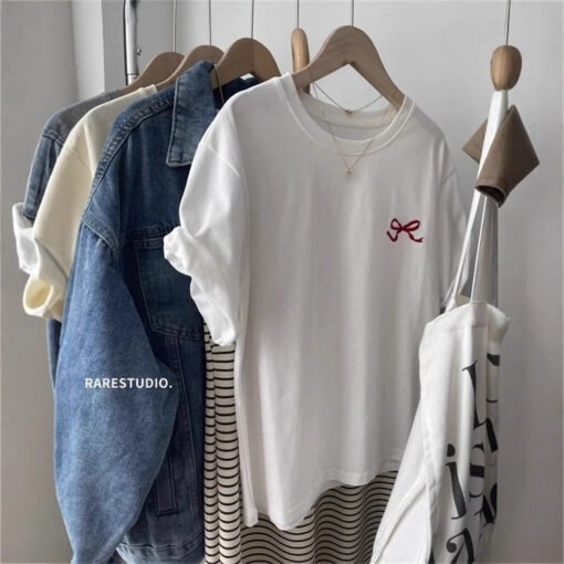 Vapetix M-2XL  Spring and Summer South Korea New Simple Embroidered Small Bow Solid Color All-match Shoulder Short – Bild 6