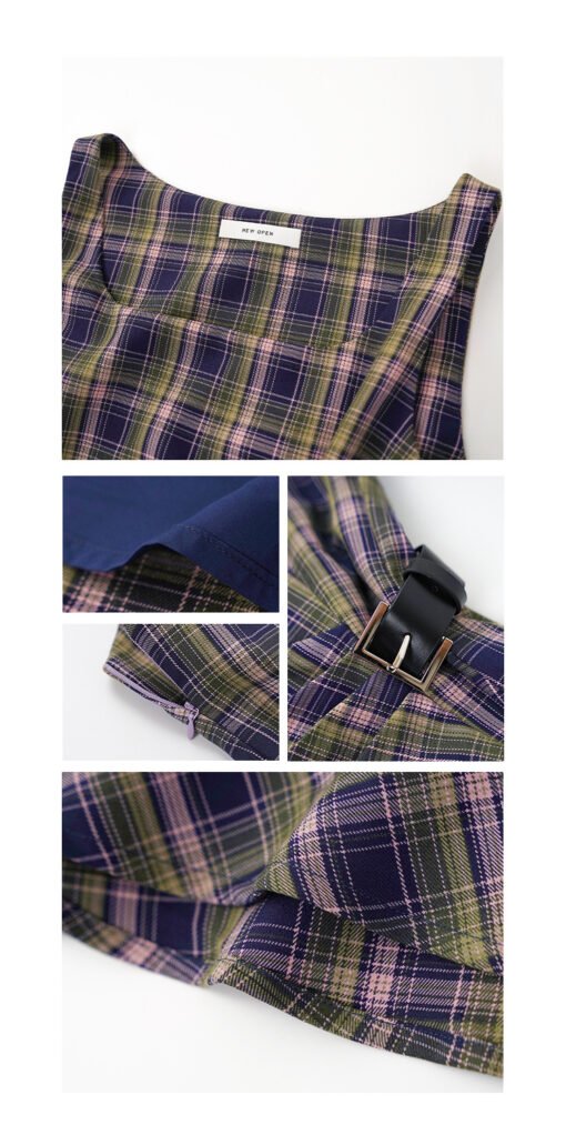 Vapetix S-M  04.28 13 lines summer 25 years summer retro all-match leather buckle waist square collar check slee – Image 5