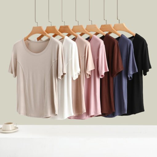 Vapetix M-XXL  Modal Crewneck Short-sleeved T-shirt Women's Summer Loose Slim-fit Solid Color Simple Base Shirt Ou - 图片 5