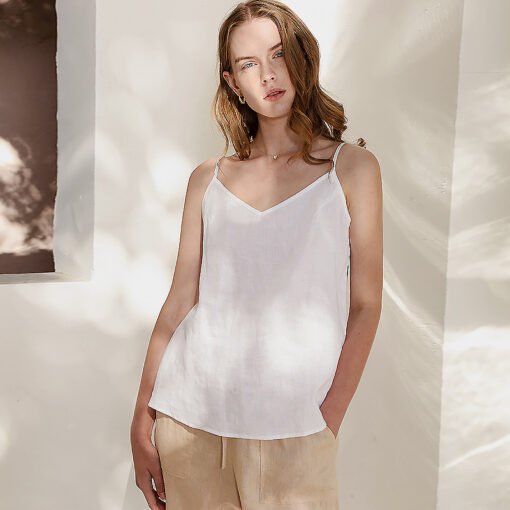 Vapetix L-M  21s Pure Linen Camisole Women's Spring and Summer Cotton and Linen V-neck Sleeveless Top chubby gir - Obrázek 5