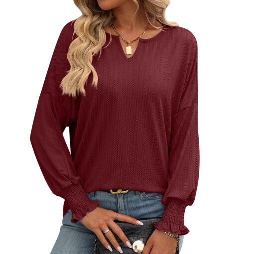 Vapetix S-XXL  European and American Cross-border Amazon Women's 2024 Summer New Loose V-neck Top Bat Sleeve T-shi - 图片 3