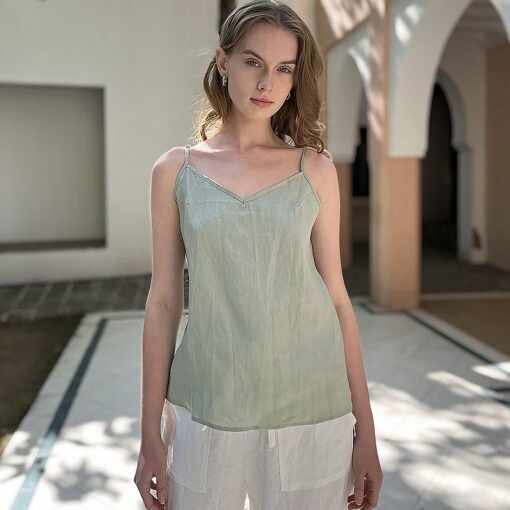 Vapetix L-M  21s Pure Linen Camisole Women's Spring and Summer Cotton and Linen V-neck Sleeveless Top chubby gir - Obrázek 6