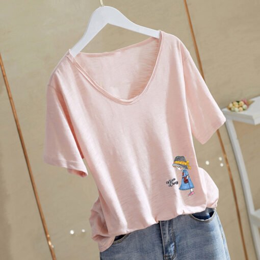 Vapetix M-4XL  Slub Cotton White Big Neck Short-sleeved T-shirt Women's 2023 European Station Goods Spring and Sum - 图片 6