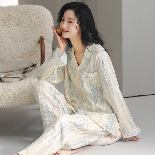 Vapetix M-XXL  2025 New Arrival Pajamas Women's Spring Cloud Cotton Long-Sleeved Lapel Two-Piece Suit Cute Sweet H - 图片 6