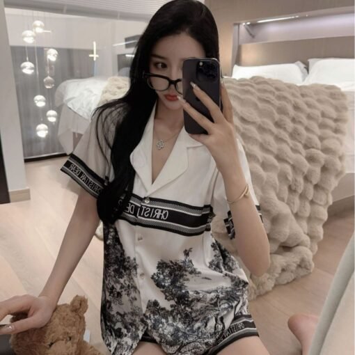 Vapetix M-XXXL  [Lin Zhijing Three-piece Set] Gao Ding Ice and Snow Silk Summer Thin Ink Painting Cool Three-piece - 图片 6