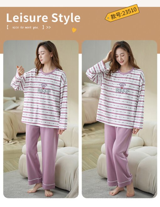 Vapetix Female M-Female XXL  Pajamas Women's 2025 Spring New Cotton Round Neck Outer Wearing Long Sleeve Plus Size Home Wear Out - Afbeelding 6
