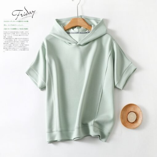 Vapetix L-XXL  Air Layer Solid Color Hooded Short-sleeved T-shirt Women's Summer Thin plus size Loose Slimming All - 图片 6