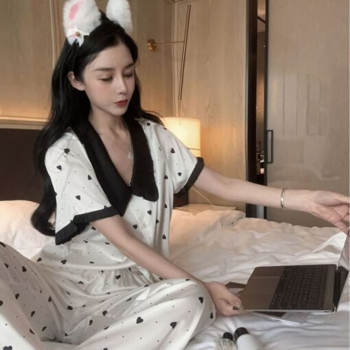 Vapetix M-XL  [Thief] Ice Silk Pajamas Women's plus size Summer Light Luxury High-end Western Style Outwear suit - Obrázek 5