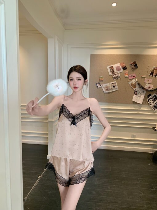 Vapetix M-XL  Summer Girls' Pajamas New Sweet Ice Silk Sling Shorts Home Clothes suit Korean Pajamas Women's Sexy – Bild 6