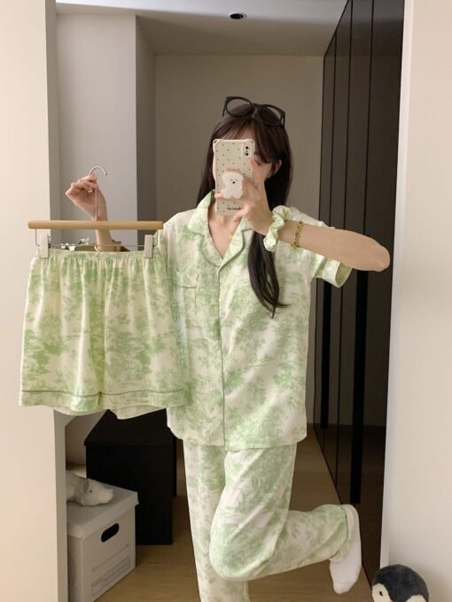 Vapetix M-XXL  Summer High-end Retro Ink Painting with Chest Pad Pajamas Women's 2025 New Short-sleeved Three-piec - 图片 5