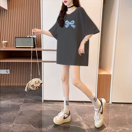 Vapetix M-3XL  Fashionable Summer Grey Round Neck Short-sleeved T-shirt Women's Loose Casual All-match New Arrival – Bild 5