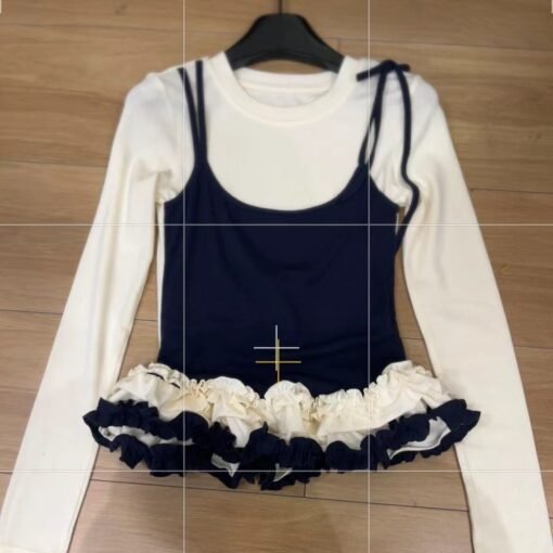 Vapetix S-2XL  Super-feel Model Cotton Fake Two-piece Strap Stitching Contrast Color Fake Two-piece Slim Outer Wea - 图片 9