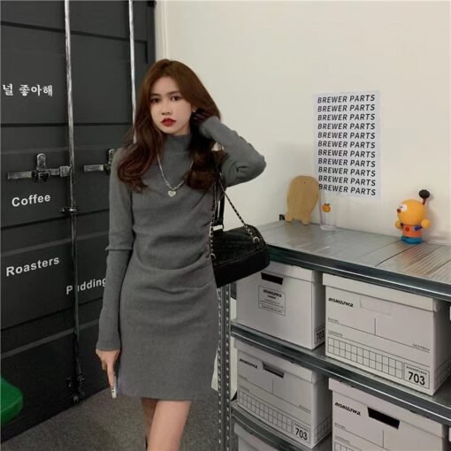 Vapetix S-XL  Design-Sense Half-High Collar Pleated Base dress Women's Spring Autumn and Winter Elegant Slim-Fit - 图片 3