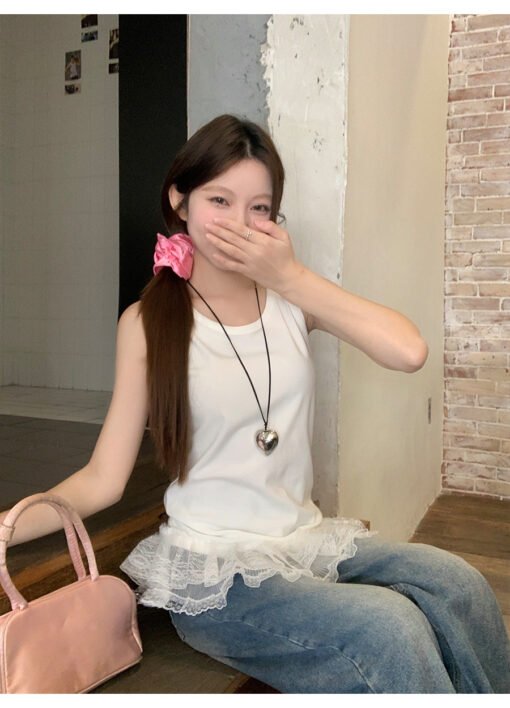 Vapetix S-XL  Korean Style All-match Design Lace Lace Stitching Vest Women's Summer Fresh Age-reducing Niche Wear - 图片 7
