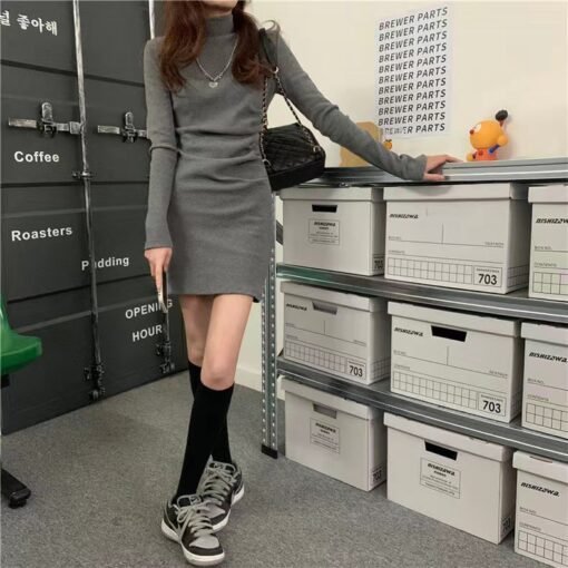 Vapetix S-XL  Design-Sense Half-High Collar Pleated Base dress Women's Spring Autumn and Winter Elegant Slim-Fit - 图片 4