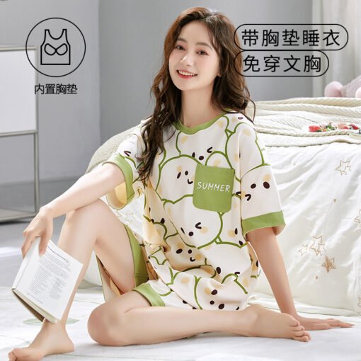 Vapetix M size (70-95 pounds)-XXXL size (145-155 pounds)  Pajamas Women's Summer with Chest Pad Fixed Short-sleeved Two-piece Outfit Simple Pullover Loose St - Kép 5