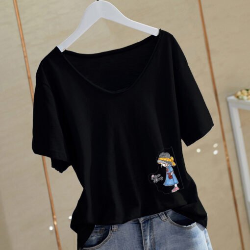 Vapetix M-4XL  Slub Cotton White Big Neck Short-sleeved T-shirt Women's 2023 European Station Goods Spring and Sum - 图片 7