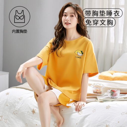 Vapetix M size (70-95 pounds)-XXXL size (145-155 pounds)  Pajamas Women's Summer with Chest Pad Fixed Short-sleeved Two-piece Outfit Simple Pullover Loose St - Kép 7