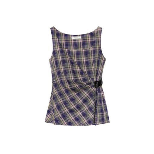 Vapetix S-M  04.28 13 lines summer 25 years summer retro all-match leather buckle waist square collar check slee – Image 6