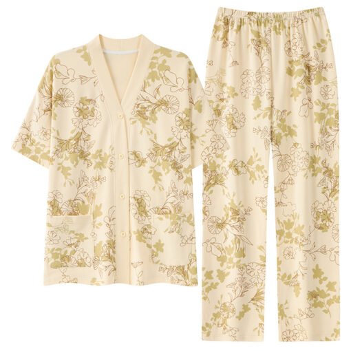 Vapetix M size (70-95 pounds)-XXXL size (145-155 pounds)  Pajamas Women's Summer Cardigan Short-sleeved Trousers with Chest Pad Fixed Cardigan Sweet Thin 202 - Kép 5