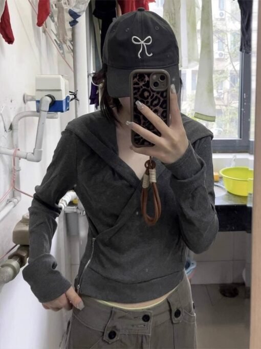 Vapetix S-XL  Chubby Girls Korean Style Design Sense Cross Hooded Long Sleeve Sweat Women's Autumn New Sweet Cool - 图片 6