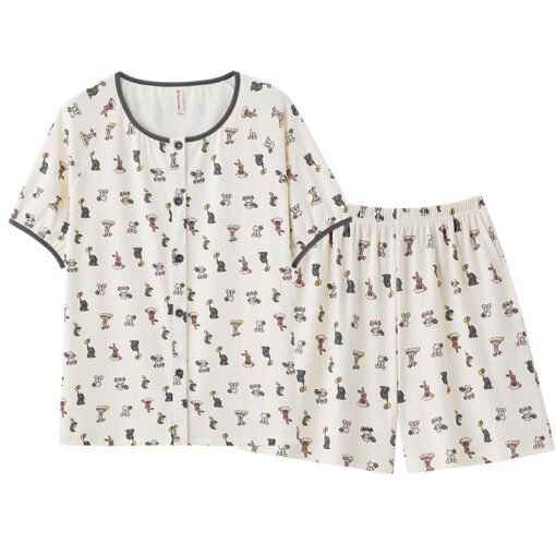 Vapetix M-2XL  2024 Summer New Arrival Pajamas Women's Pure Cotton Short-Sleeved Shorts suit Cute Cardigan Loose G - Obrázek 4